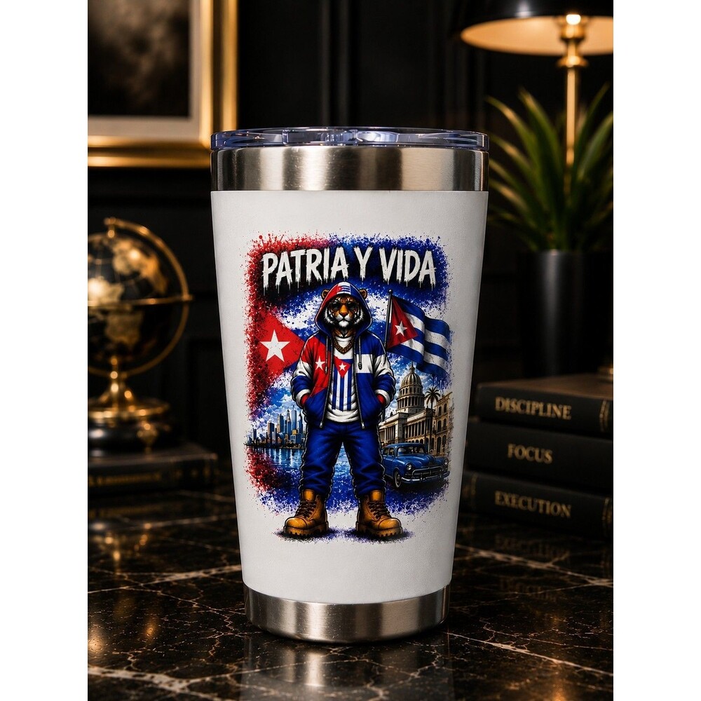 PATRIA Y VIDA Cuban Libre Tiger 20oz Stainless Steel Tumbler | UV DTF Travel Cup